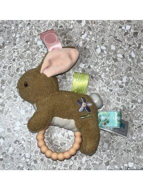 Mary Meyer Taggies Harmony Bunny 6" Baby Rattle Teething Ring Plush Toy Rabbit